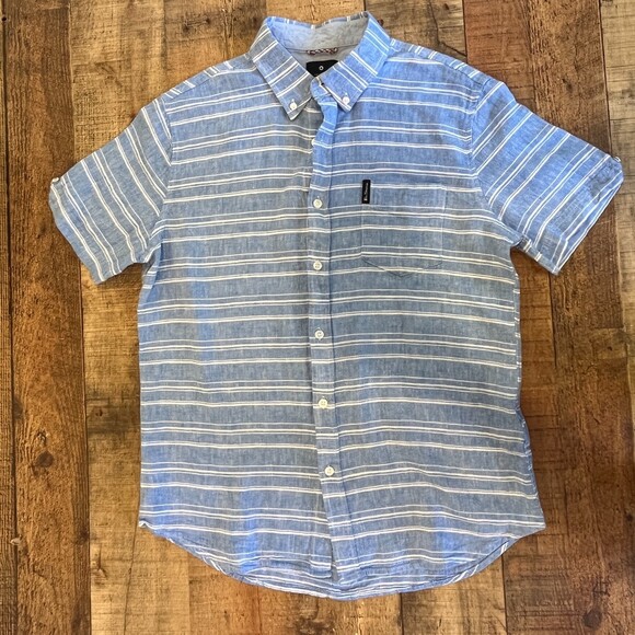 Ben Sherman Blue White Striped Linen Blend Shirt Medium NEW Summer - Picture 6 of 6